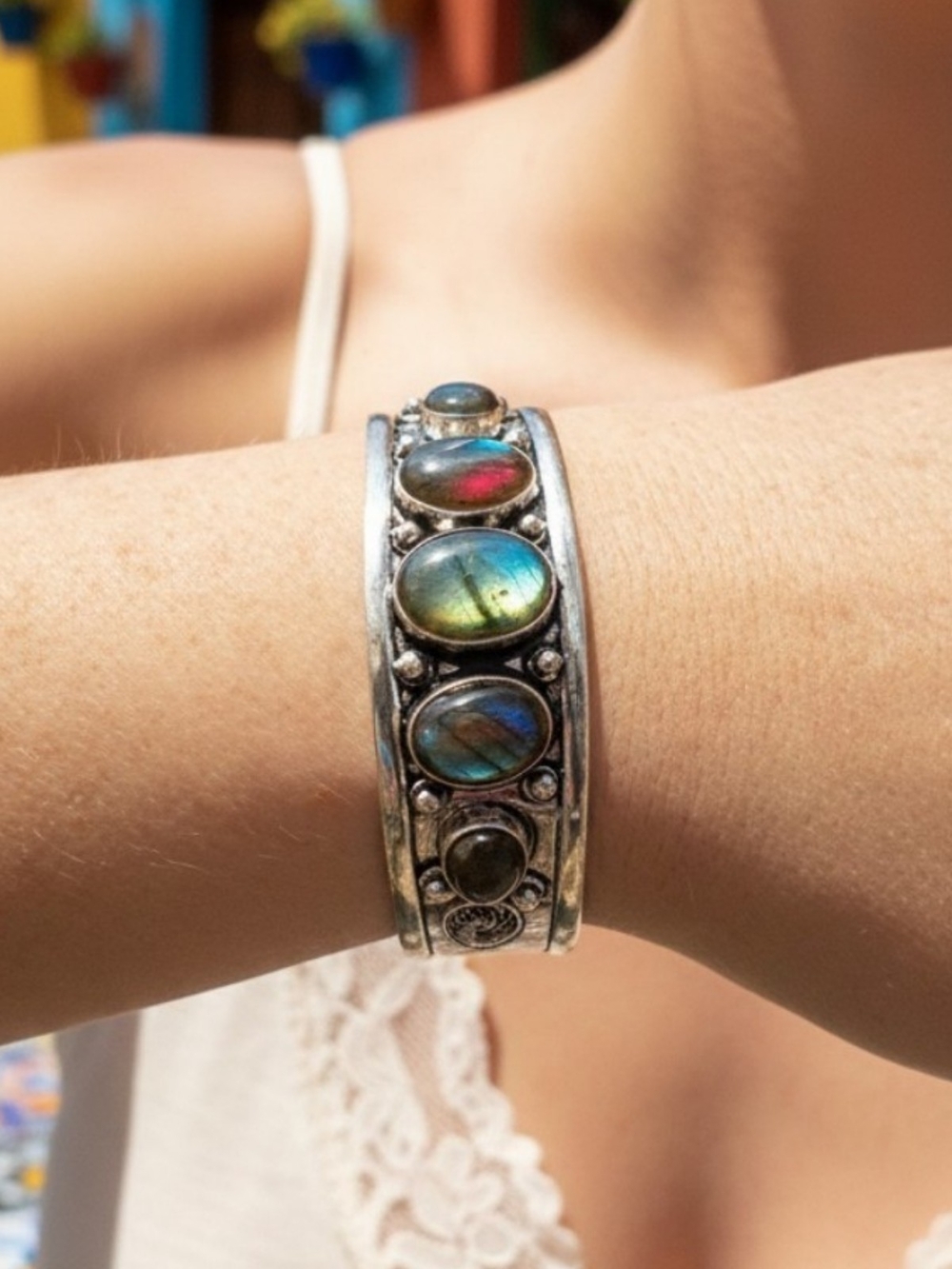✨️NWOT! Sterling Silver Labradorite Cuff Bracelet - Iridescent Blue-Green!